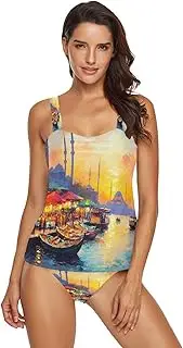 [Joisal] Galaxy Spiral Black Womens Tankinis Swimwear with Bikini Bottom Tummy Control Bathing Suit