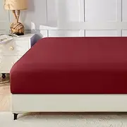 [LINENOVA] Deep Pocket King Fitted Sheet 1 Piece- 1800TC Ultra-Soft Premium Double Brushed Microfiber Durable and Fade Resistant Fits Mattress up to 40cm - King, Burgundy