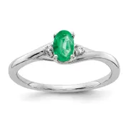 Solid 14k White Gold Simulated CZ and Oval Emerald Ring