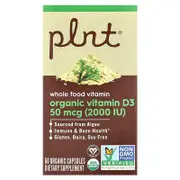 Plnt, Organic Vitamin D3, 50 mcg (2,000 IU), 60 Organic Capsules