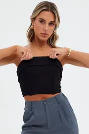 Black Bandeau Top Crop Ponte - Size 12, Women's Bandeau