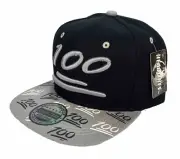 “100” Percent Flat Bill Snap Back Ball Cap Black & Gray Adjustable Embroidered