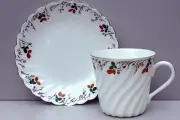 Cup and Saucer LEAVES, twisted, egg-shell bone china,IMPERIAL PORCELAIN, Russia