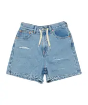 logo-patch distressed denim shorts 14Y Blue