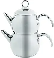 Karaca Belinay Teapot Set, Medium,18/10 Stainless Steel, Turkish Tea Set, Tea Maker, Teapot & Lid (1L 2.2lb) Tea Kettle (1.6L 3.5lb), Tea Sieve, Turkish Tea Maker, Double Teapots, Durable, Silver