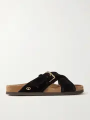 [Valentino Garavani] Valentino Garavani - Buckled Velvet Slides - Black - IT39 IT 39 Black