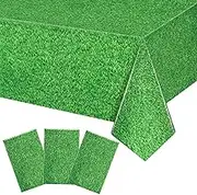 3 Pack Plastic Grass Tablecloths - Green Disposable Golf Table Cover for Outdoor/Indoor Parties - Hole in One Party Decorations