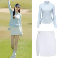 在飛比找蝦皮購物優惠-Baju Polo 衫裙女裙高爾夫女士套裝長袖前拉鍊藍色 N