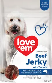 Love Em Grain Free Beef Jerky w/ Tomato Dog Treats 200g