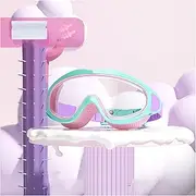 Hd Children's Large Frame Waterproof and Anti-Fog Swimming Goggles, Kids Goggles for Swimming Age 3-15, Kids Swim Goggles with Nose Cover No Leaking (Macarons)