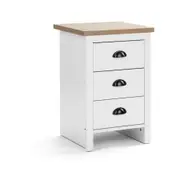 Hampton Bedside Table 3 Drawer Side Table Nightstand 3 drawers white and woodgrain