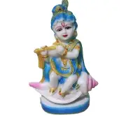 PVC Handcrafted Makhan Chor Lord Krishna Decorative Idol (Blue, 18cm) KU
