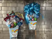 Get Well/Feel Better Soon Gift Basket-Box With Candy-Cookies & Turquoise Bow