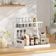 Under Sink 2 Tier Sliding Cabinet Basket Organizer Drawer Pull Out Cabinet Multi-Purpose Sink Organizer for Bathroom Kitchen(14.4X10.6X7IN)(Color:White)