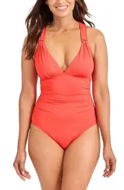 Tommy Bahama Lace-Up Back One-Piece Swimsuit in Citrus Coral at Nordstrom, Size 8