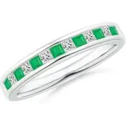 Channel Square Emerald and Diamond Half Eternity Ring