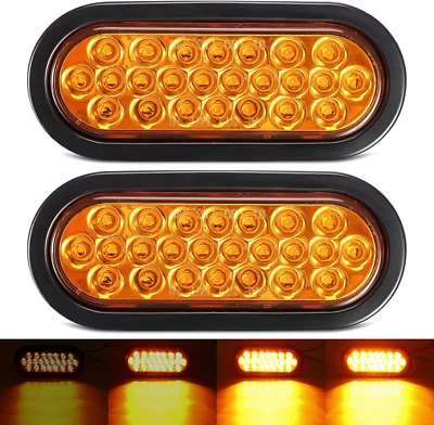 2Pcs 6.3" LED Oval Amber Strobe Lights 24LED Recessed with Triple Flash