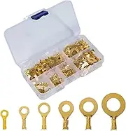 Yenghome 150 Pcs M3 M4 M5 M6 M8 M10 Copper Ring Terminal Assortment Set,Non-Insulated Copper Ring Lugs Open Barrel Wire Crimp Connectors Kit