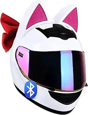 Full Face Cat Ear Helmets Motorcycle Helmets DOT/ECE Certified Knight Helmet Fashion Universal Motocross Helmet with Cat Ear for All Seasons B,M=54-56CM