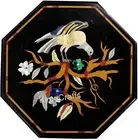Nature Design Inlay Work Coffee Table Top Octagon Black Marble Garden Side Table
