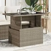 Garden Table Garden Table with Glass Top Grey 100x55x73 cm Poly Rattan