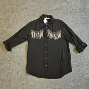 Zara Top Womens Medium Black Western Fringe Button Long Sleeve Cowgirl