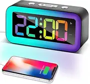 Super Loud Digital Alarm Clock, Dynamic RGB Smart Night Light,Adjustable Brightness Dimmer, Large LED Display 7 RGB Night Light & 8 RGB Digital, Dual Alarm,Voice Control, for Boys,Girls Gifts