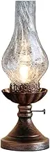 LANMOU Table Lamp Glass Vintage Petroleum Lamp, Retro Bedroom Bedside Lamp E27 Nostalgia Kerosene Lamp Antique Traditional Decorative Oil Lamp with Crack Glass Lampshade, Clear, Height 40 cm