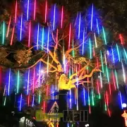 144 Solar LEDs String Lights Falling Shower Rain 8 Tube Tree Outdoor Decor Lamp