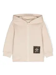 [Fendi Kids] appliqué-logo zipped hoodie 12 Neutrals