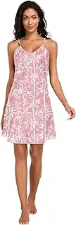 [FRODOTGV] Women's Satin Nigthtgown Comfy V Neck Summer Night Dress Pink Trees Sleeveless House Dress for Women S