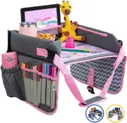 Kids Travel Tray Car Seat Lap Desk Accessory for Rides and Flights - (Pink)