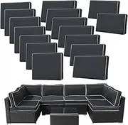 14Pieces Patio Cushion Covers Replacement,Outdoor Couch Cushions Covers Waterproof Furniture Cushion Covers for 6 Seat Sofa,Slipcovers Set with Zippers,Cover Only(Black Gray+White)