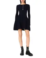 Maje Knit Dress with Flared Skirt