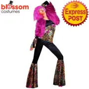 CA1985 Discolicious Diva 1970s Costume Retro Hippie Fancy Dress 70s 80s Outfit