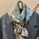 【JC COLLECTION】韓國純蠶絲樹葉馬匹雙面層次四季百搭長絲巾領巾(淺藍色)