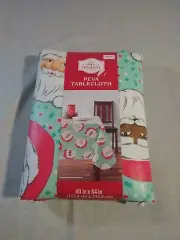 Holiday Time Christmas Vinyl Table Cloth 60" x 102" Santa Faces Peva Plastic