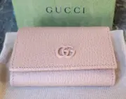 GUCCI NIB Marmont Dollar Pebbled Leather Tan GG Zip Around Tri-fold Small Wallet