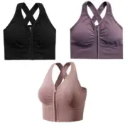 Womens Seamless Sport Bra for Cross Back Running Bralette Push Up Zipper Crop To