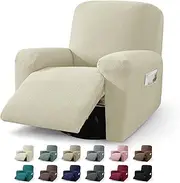 [JIVINER] 3 Piece Recliner Chair Cover Stretch Lazy Boy Non Slip Covers for Recliner with Pockets Soft Jacquard Reclining Sofa Slipcovers Furniture Protector with Elastic Bottom (1 Seater, Beige)