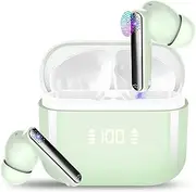 Bluetooth Headphones, Wireless Bluetooth 5.3, 48 Hours Deep Bass in-Ear Headphones with ENC Noise Cancelling Mic, Wireless Earbuds, IP7 Waterproof LED Display Earphones, Green