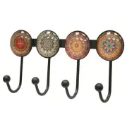 Coat Rack Wall Mounted with 4 Hooks, Round Pattern Decorative Wall Hooks Brown