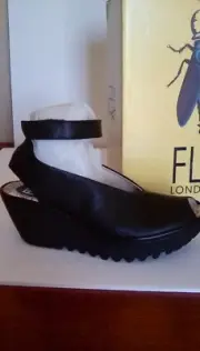 FLY LONDON Woman's Size 9 Shoes YALA Black Mouse Wedge Platform Heel Sandal NEW!