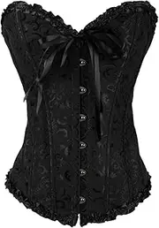 [Vseutiac] Women Floral Corset Costume Gothic Corsets for Masquerade, XXXL, black