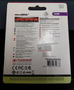 全新公司庫存品 含稅附發票!創見 TS16GUSDHC4 microSDHC 16GB 16G 記憶卡