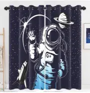 Outer space Astronaut Spaceship Rocket Kid Blackout Curtains-2 Panel Set 108x64”