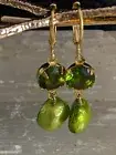 Genuine Peridot 2.10 Carats & Pistachio Green Baroque Drop/Dangle Earrings