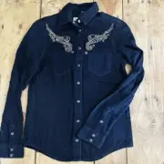 NWT TopShop MOTO Western Pearl Snap Shirt Womens Rhinestones 2 Black