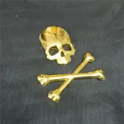 1x Golden Chrome Skull Crossbones Skeleton Metal Badge Emblem Sticker Decal Logo (for: Porsche)
