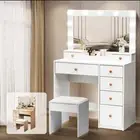 Levede Dressing Table Stool Set Mirror Vanity LED Bulbs Makeup Desk Drawers